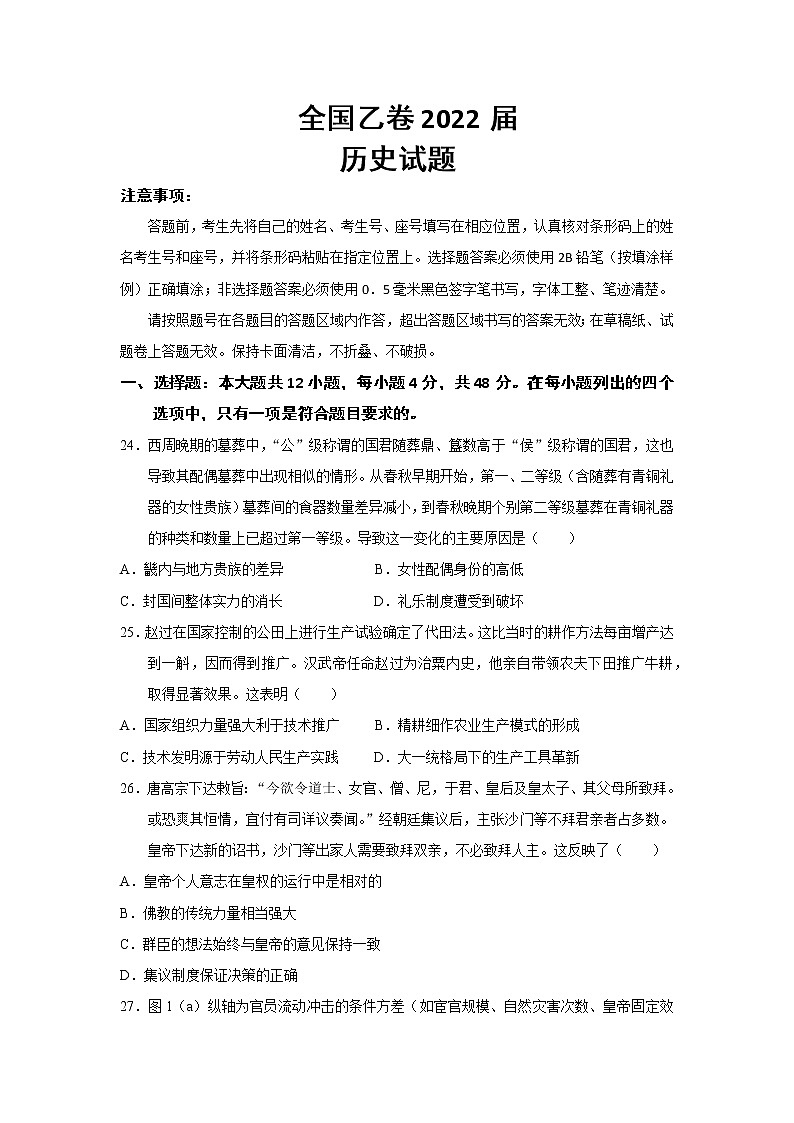 2022高考压轴卷  历史（全国乙卷） Word版含解析01