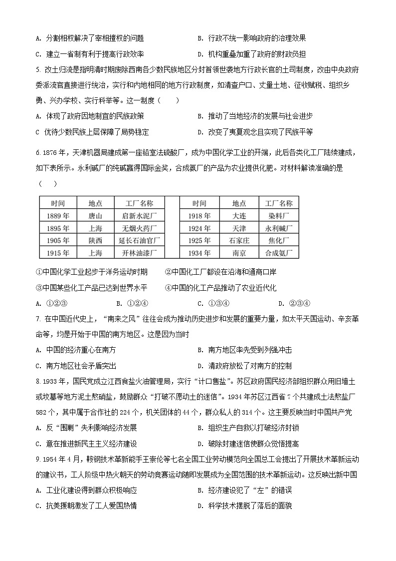 辽宁省大连市第二十四中学2022届高三模拟考试（最后一模）历史试题（原卷版）02