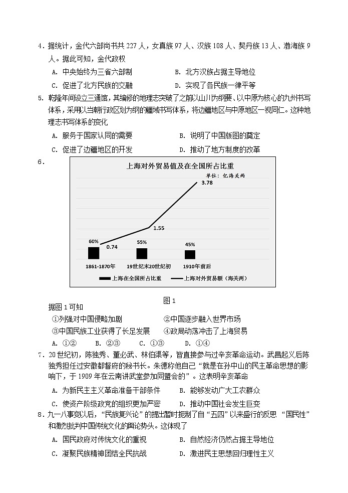 辽宁省沈阳市2022届高三教学质量监测（三）历史试题第2页