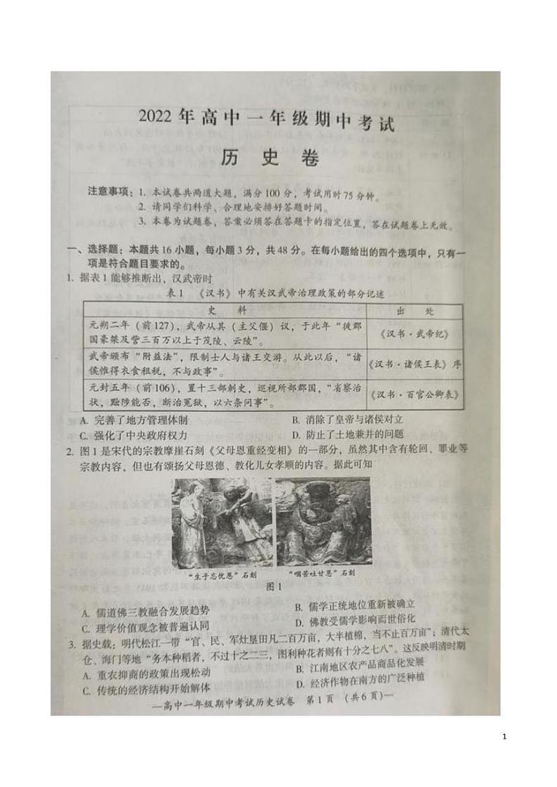 2021-2022学年湖南省衡阳市高一下学期期中考试历史试题PDF版含答案01
