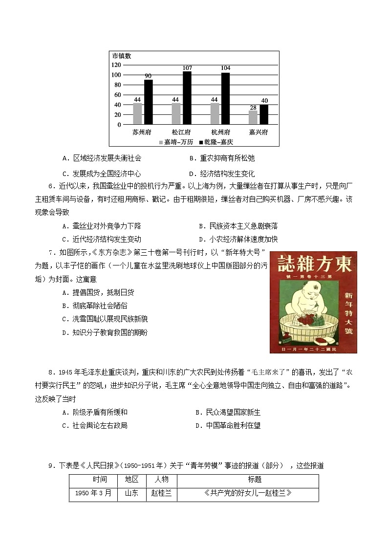 2021-2022学年重庆市万州二中高二下学期期中考试历史含答案第2页