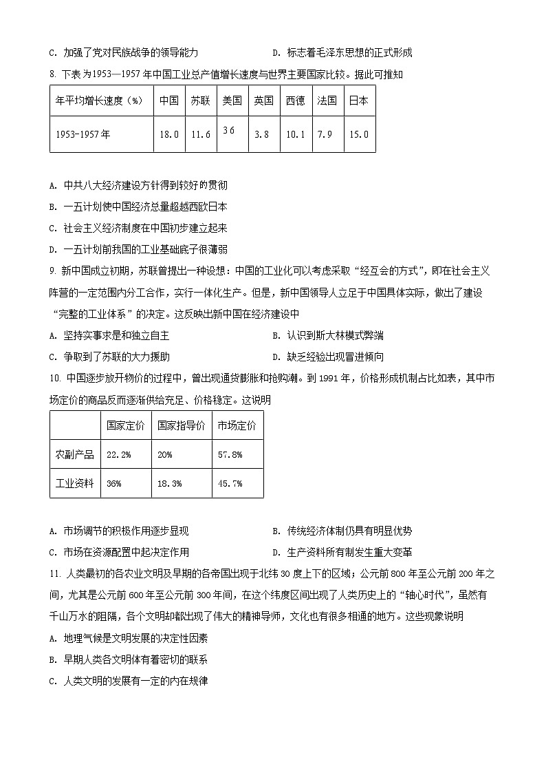 2022天津河东区高三下学期二模试卷历史试题第2页