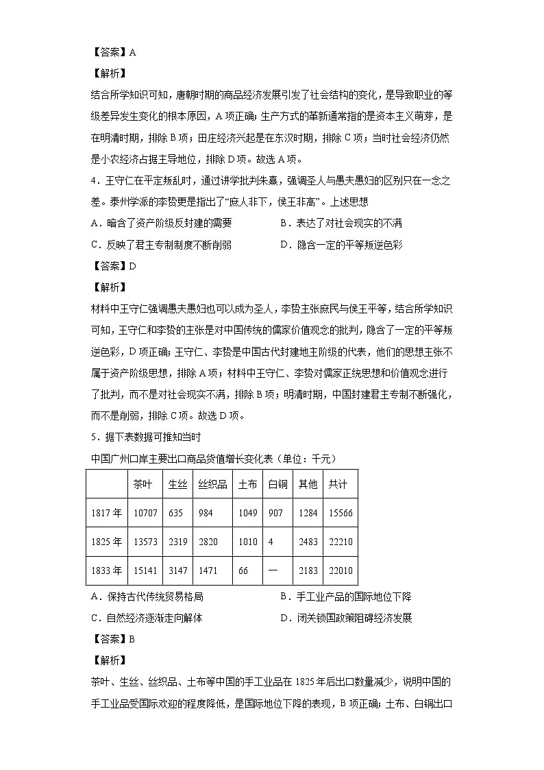 2022届广西壮族自治区名校高三4月大联考历史试题含解析第2页