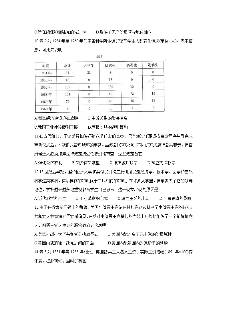 2022京山、安陆等百校联考高三上学期10月月考历史含答案第3页