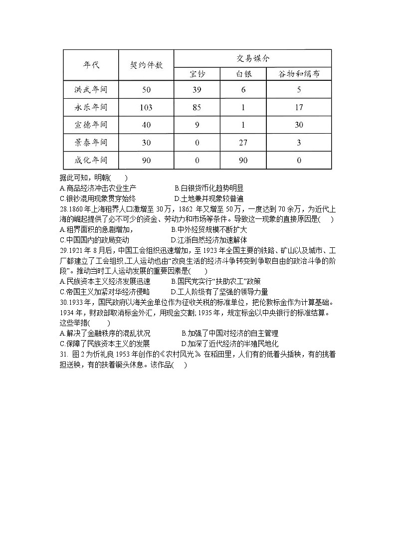 2021郑州中牟县一中高三全真模拟（四）考试文科综合历史试题含答案第2页