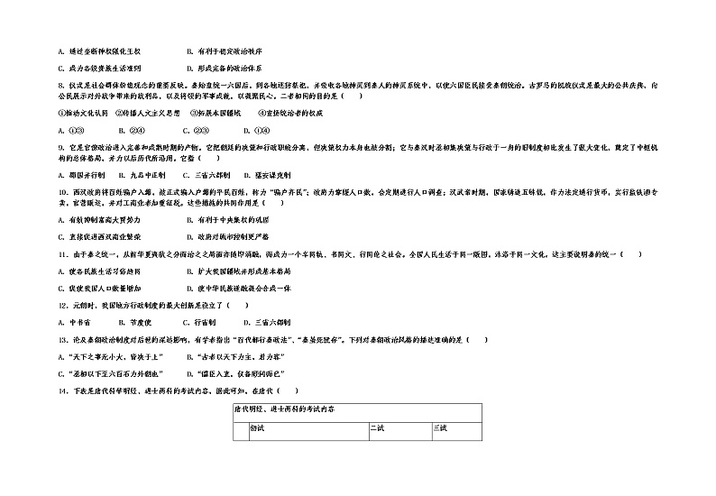 2022青铜峡高级中学高二上学期第一次月考历史试题含答案第2页