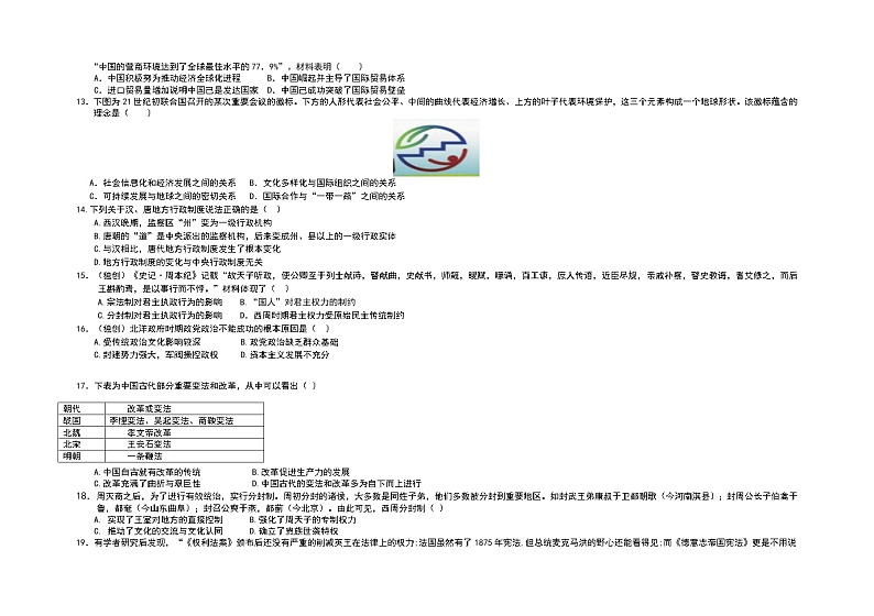 2022省双鸭山一中高二上学期第一次月考历史试题含答案02