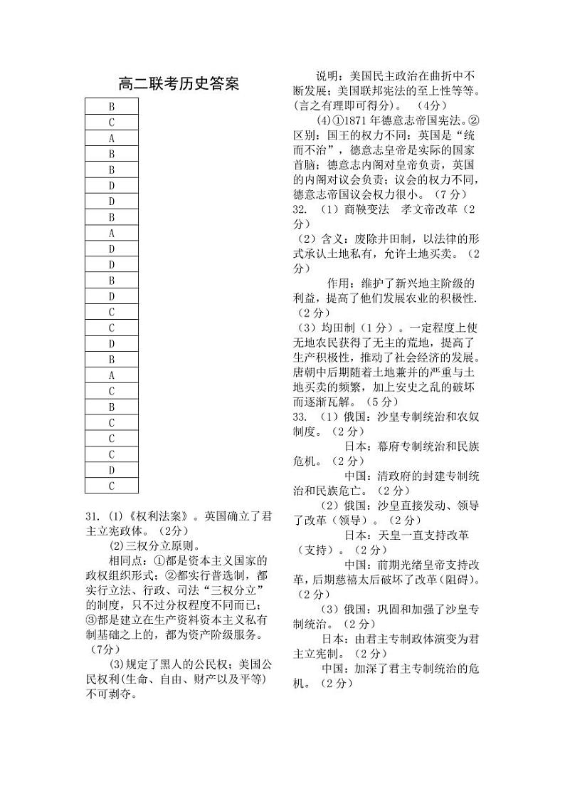 黑龙江省嫩江市第一中学校等五校2020-2021学年高二下学期期末考试历史答案第1页