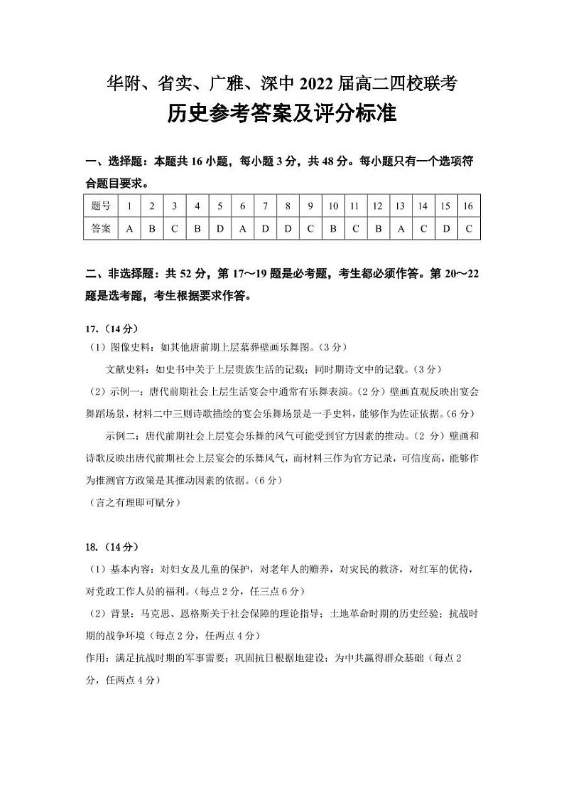 2021广东省华附、省实、广雅、深中高二下学期四校联考试题历史PDF版含答案（可编辑）01