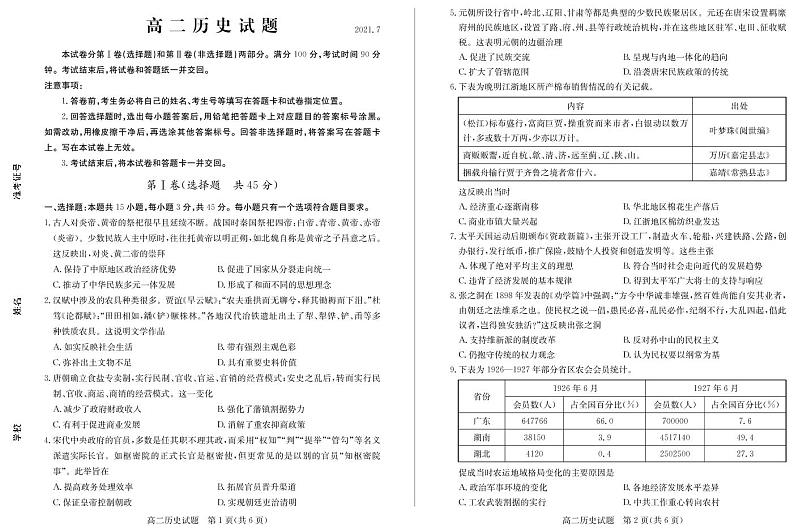 2021德州高二下学期期末考试历史试题PDF版含答案01