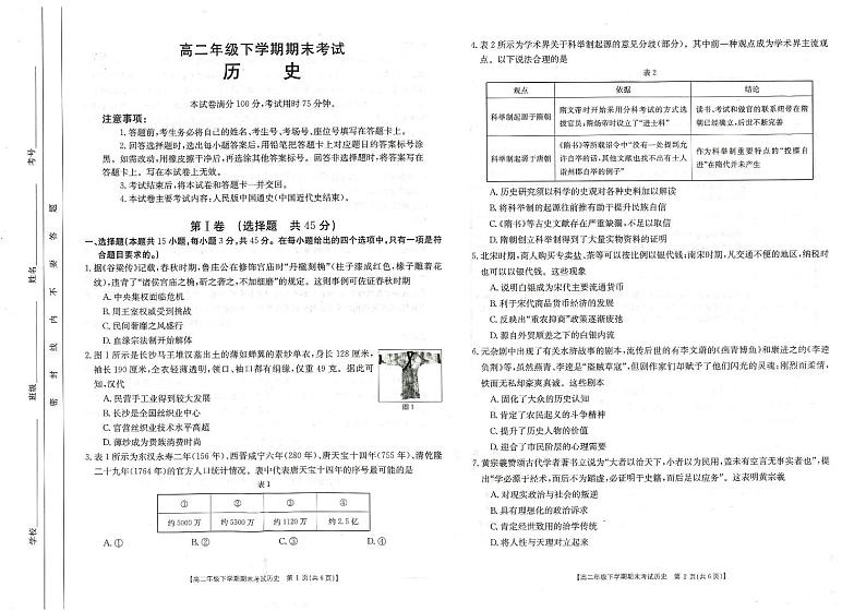 高二历史试卷第1页