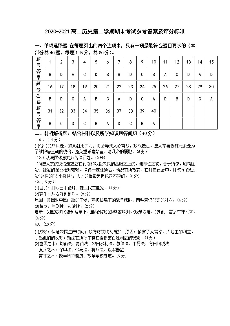 高二历史参考答案第1页