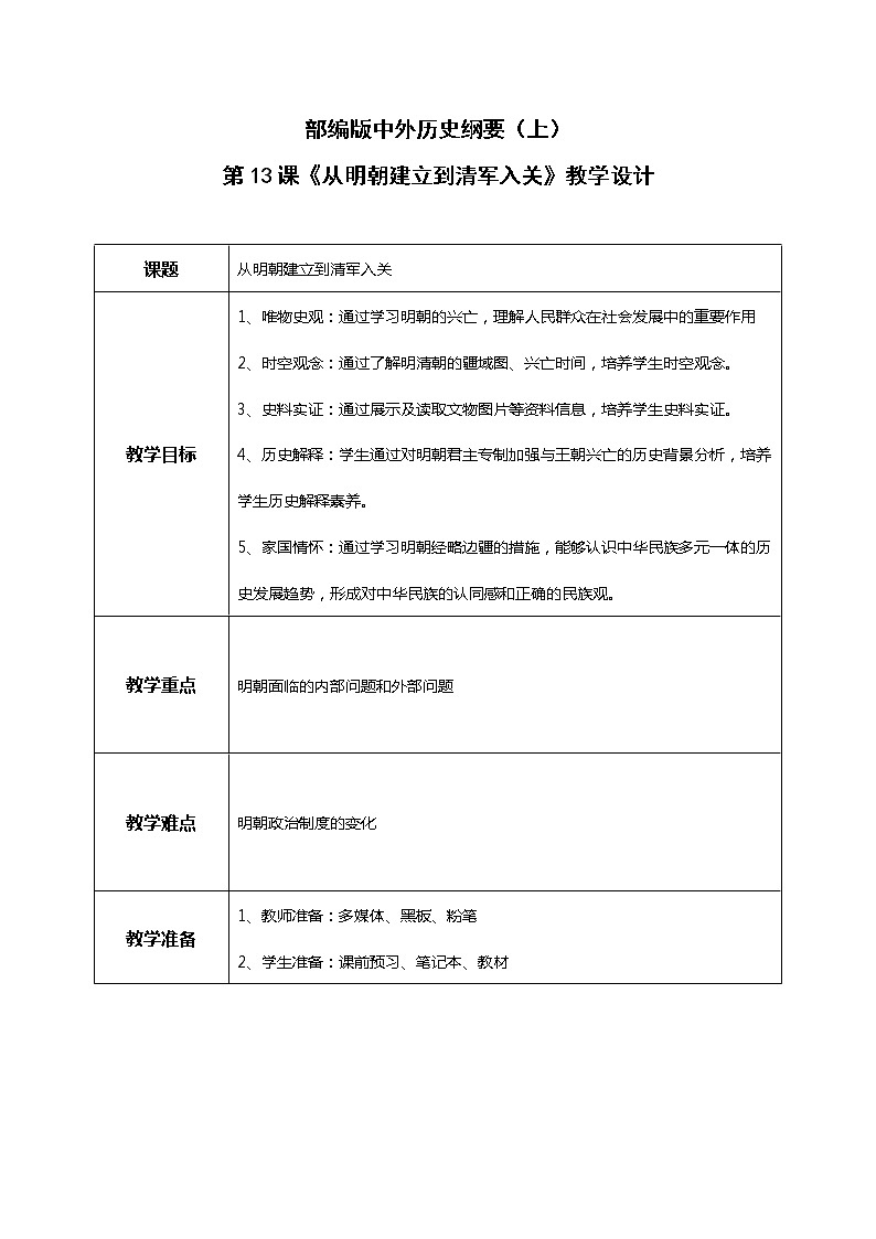 第13课《从明朝建立到清军入关》-课件+教案01