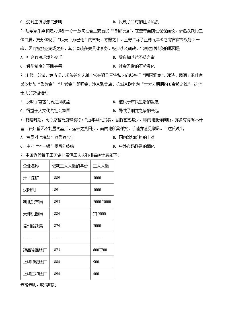 山东省济南市第一中学2021-2022学年高二下学期第四次学情检测（5月月考）历史试题原卷版第2页