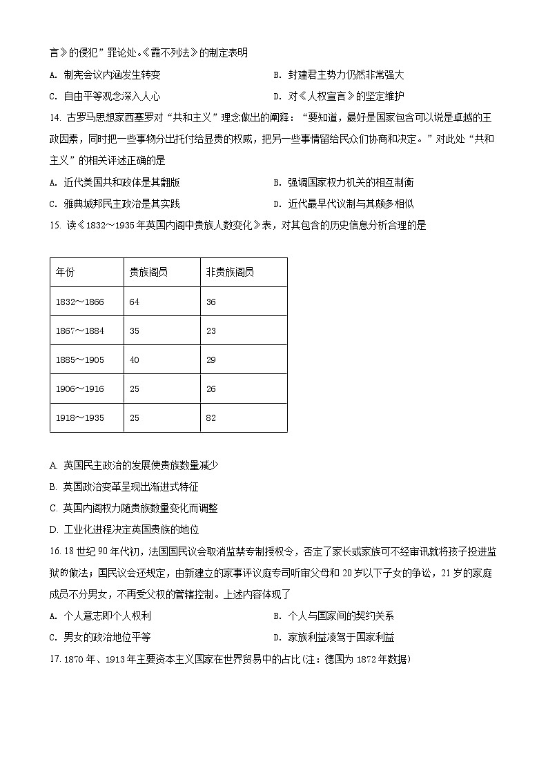 山西省长治第二中学2020-2021学年高一下学期期末考试历史试题第3页