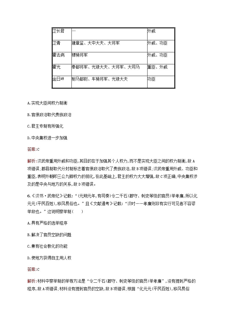 广西专用新人教版高考历史一轮复习单元质检1古代中国的政治制度含解析03