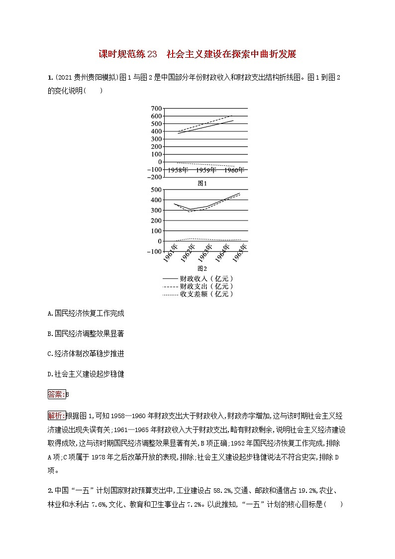 广西专用新人教版高考历史一轮复习课时规范练23社会主义建设在探索中曲折发展含解析第1页