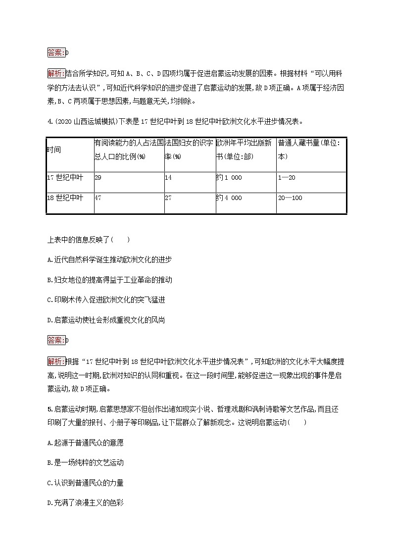 广西专用新人教版高考历史一轮复习课时规范练40专制下的启蒙和理性之光及浪漫之声含解析第2页