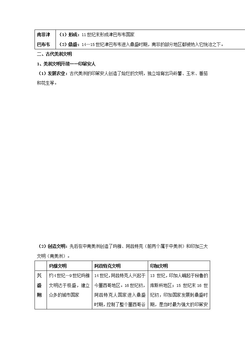 部编版高考历史一轮复习第5课古代非洲与美洲教案中外历史纲要下第2页
