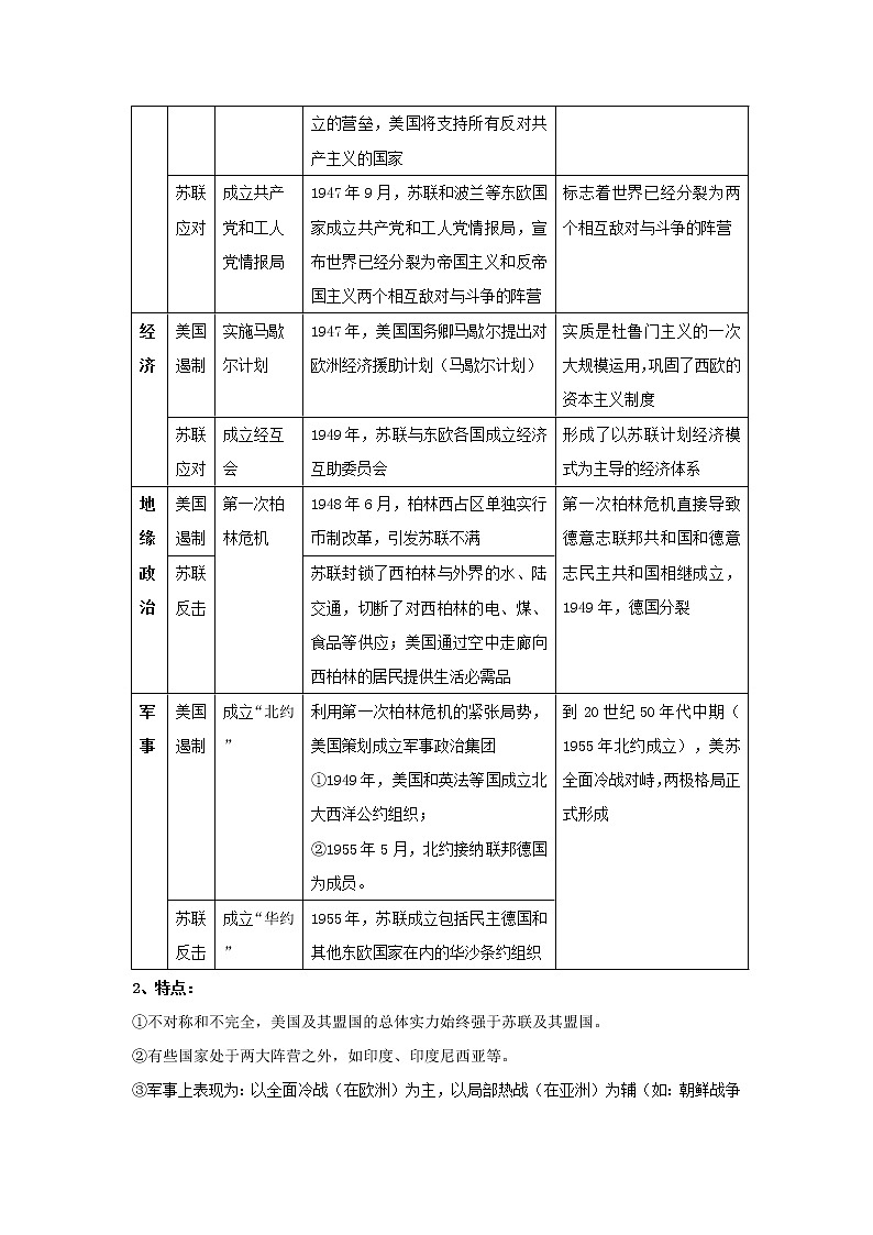 部编版高考历史一轮复习第18课冷战与国际格局的演变教案中外历史纲要下02