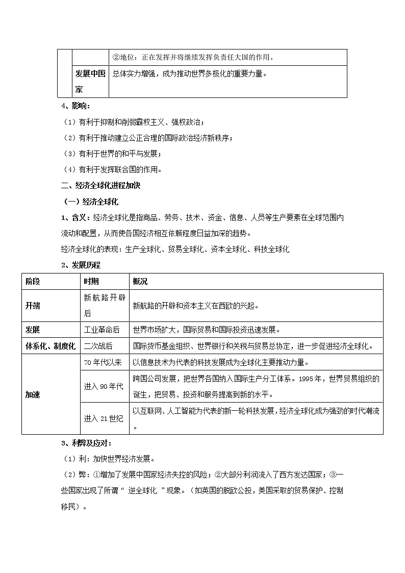 部编版高考历史一轮复习第22课世界多极化与经济全球化教案中外历史纲要下第2页