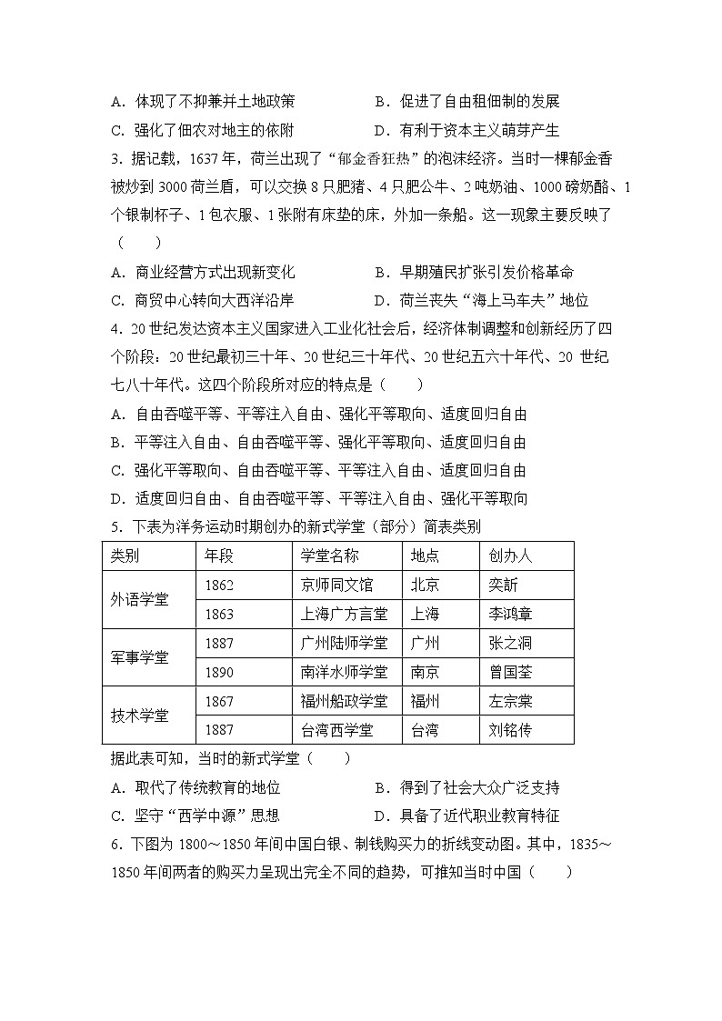 2021-2022学年下学期高一历史暑假巩固练习10 综合训练（二）第2页