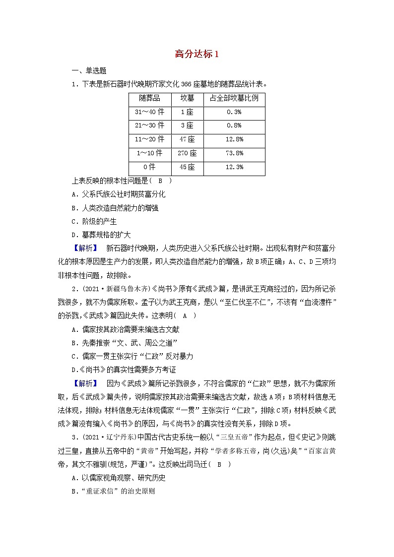 高考历史二轮复习高分达标练1含解析第1页