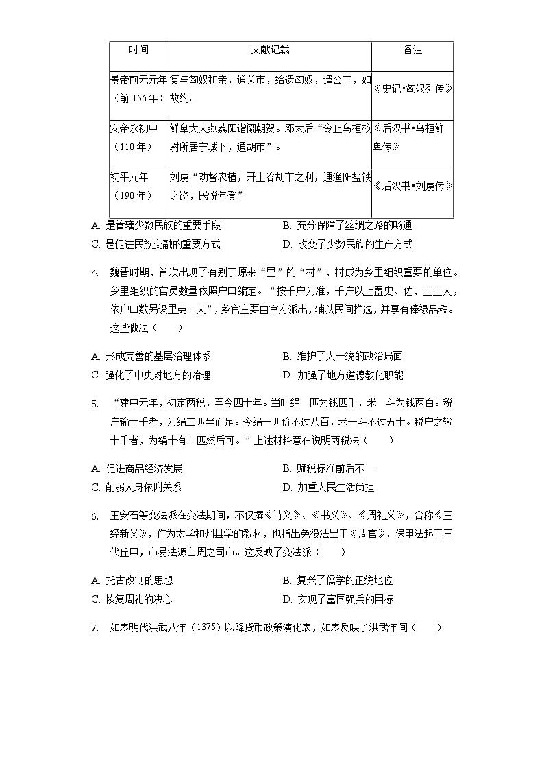 2021-2022学年湖北省武汉市部分重点中学联考高二（上）期末历史试卷含解析02