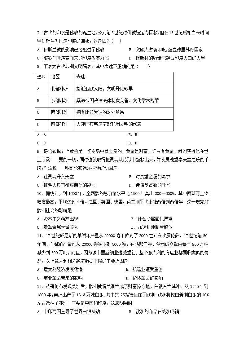 2021-2022学年江西省上饶市上饶中学第二学期高一期中考试模拟历史试题含解析02