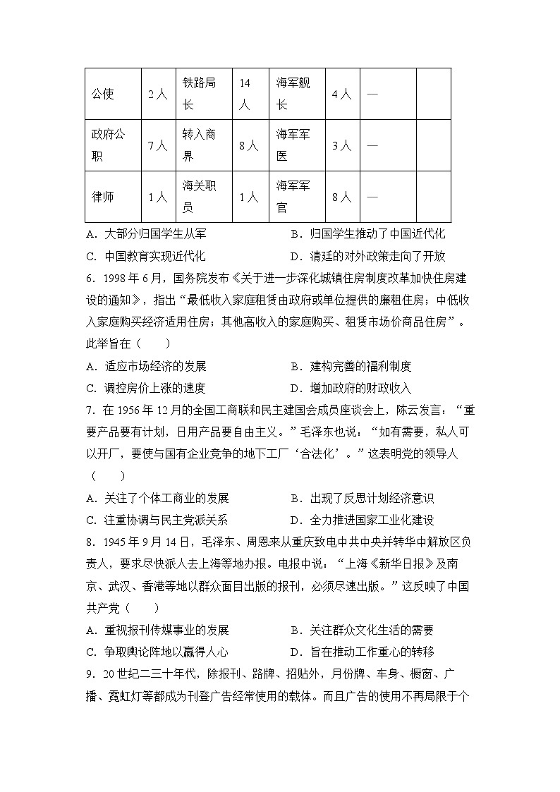 【历史】2021-2022学年下学期高一暑假巩固练习12 综合训练（四） 学生版第3页