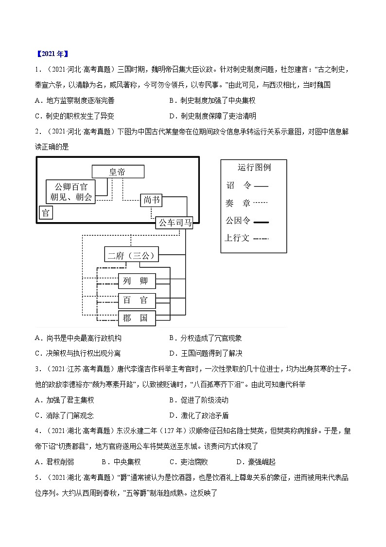 专题01 古代中国的政治制度（原卷版）第3页