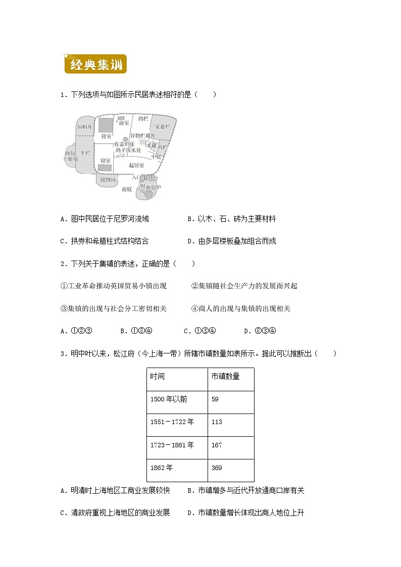 新教材高二历史下学期暑假训练1村落城镇与居住环境含答案02