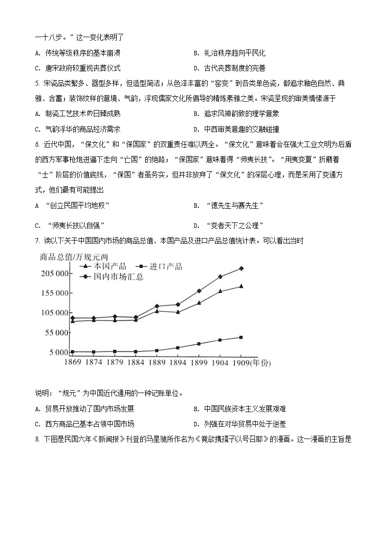 2022江苏省如东高级中学、姜堰中学、沭阳高级中学高三下学期4月份阶段性测试三校联考历史试卷02
