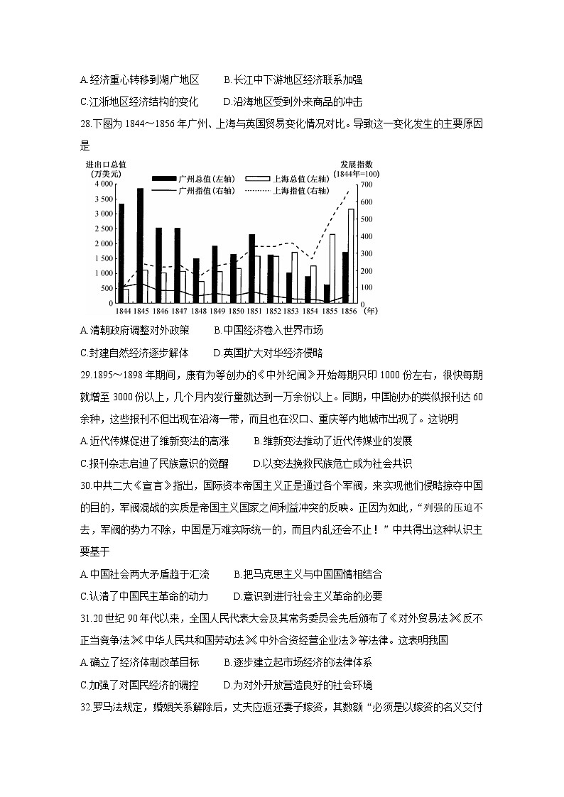 2021河南省九师联盟高三下学期四月联考试题历史含答案第2页