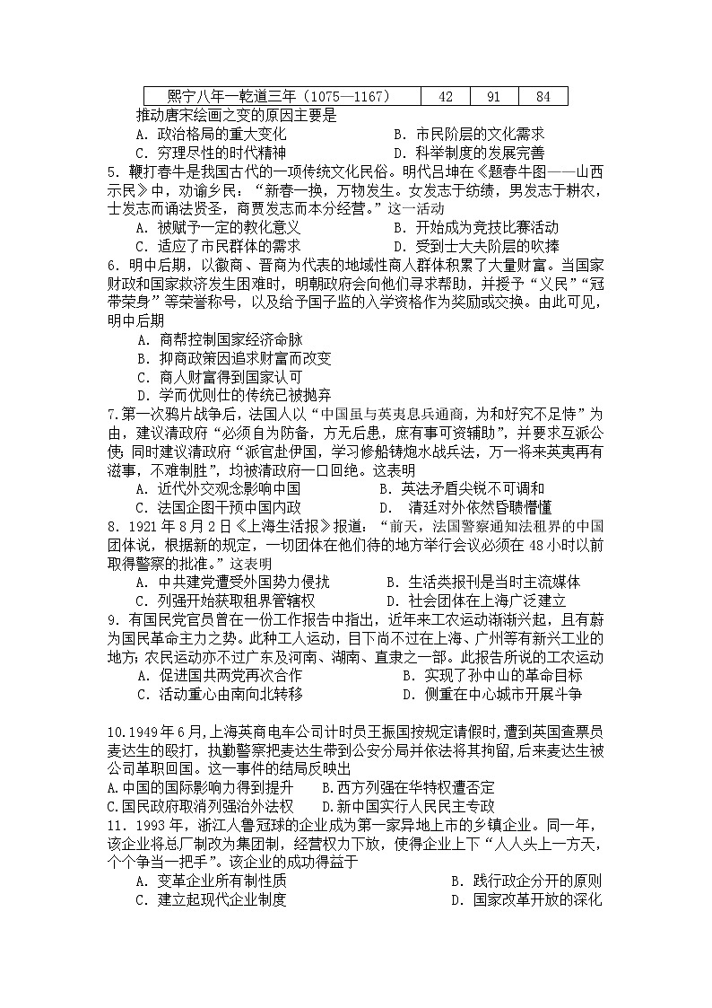 2021唐山玉田县一中高三下学期5月三轮强化训练（一）历史试题含答案第2页