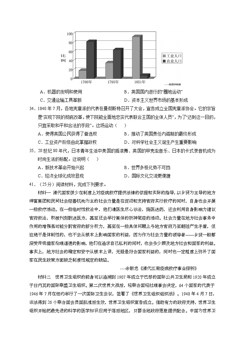 2021鹰潭高三下学期3月第一次模拟考试文科综合历史试题含答案03