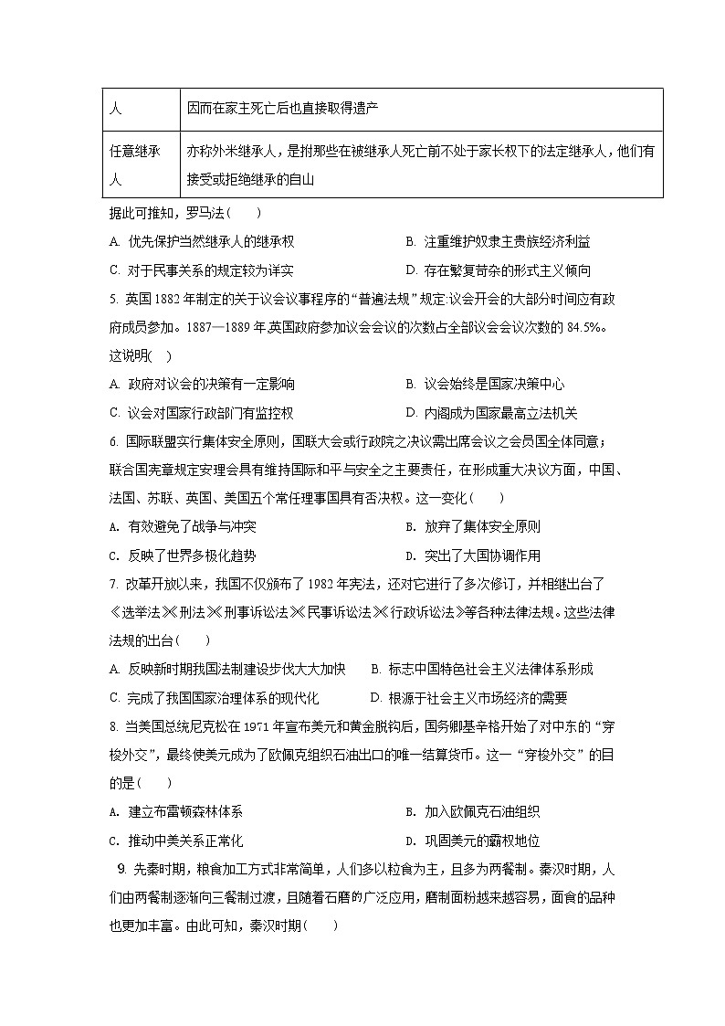安徽省亳州市第二中学2021-2022学年高二下学期期末考试历史试题第2页