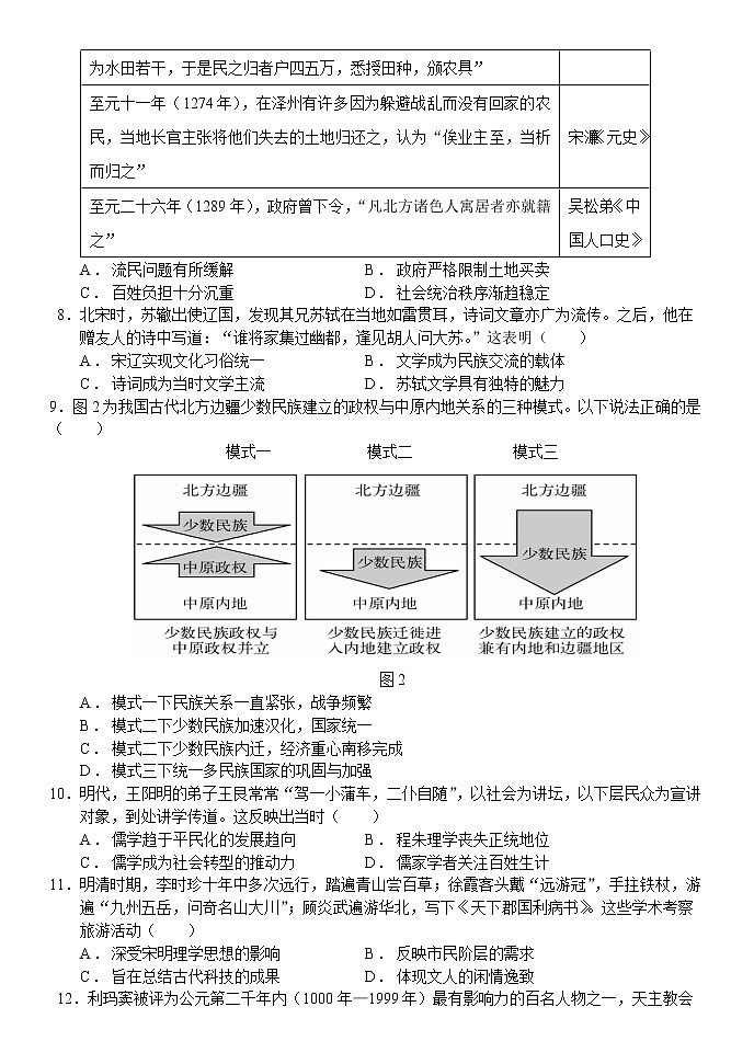 山东省菏泽市单县第一中学2021-2022学年高二下学期期末仿真练习（二）历史试题03