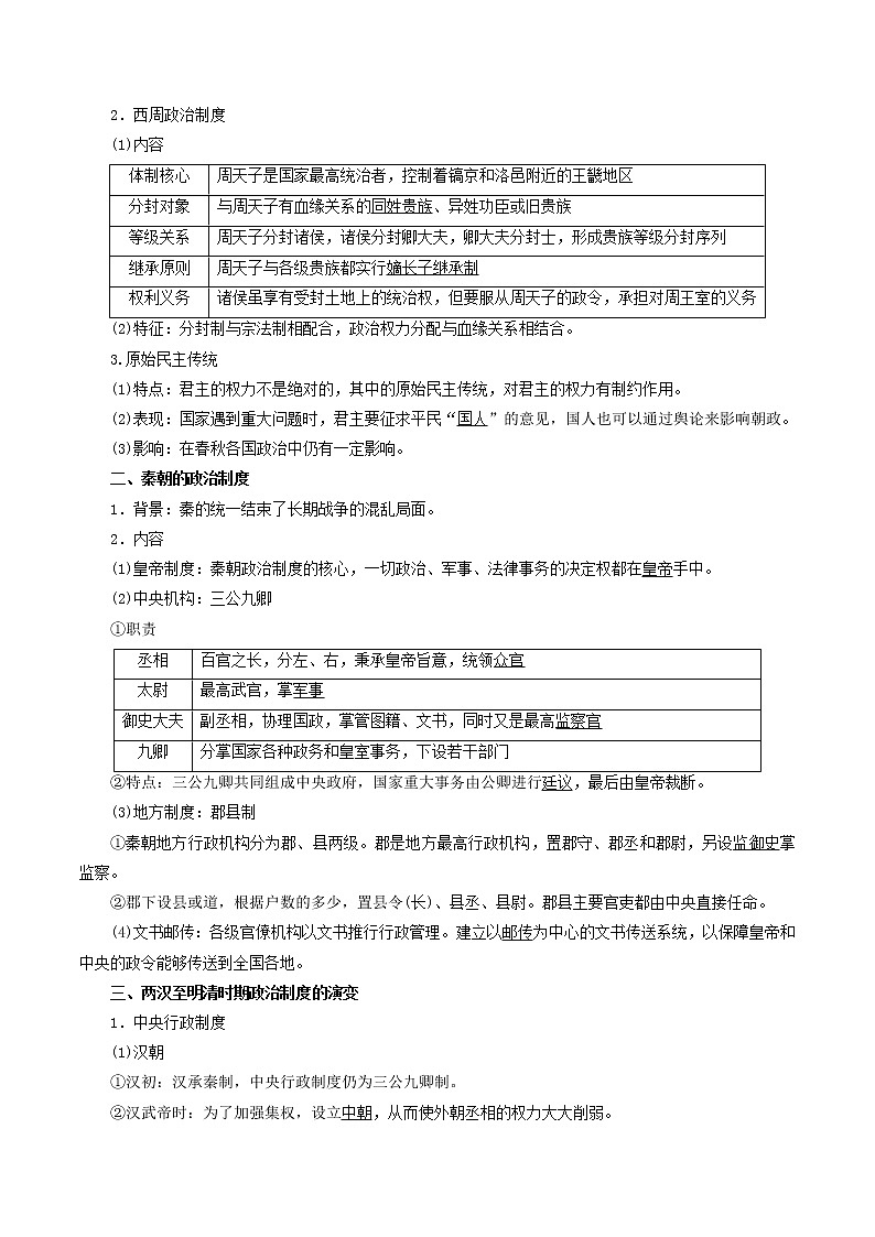 第07讲  中国古代政治制度的形成与发展-【暑假自学课】2022年新高二历史暑假学案（统编版国家制度与社会治理）02
