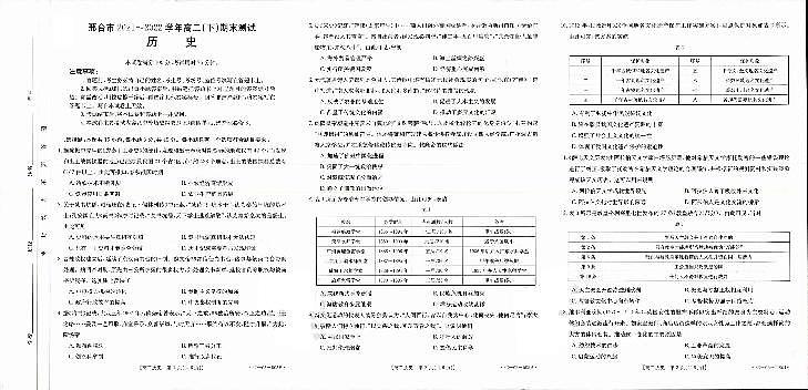 河北省邢台市2021-2022学年高二下学期期末考试历史试题01
