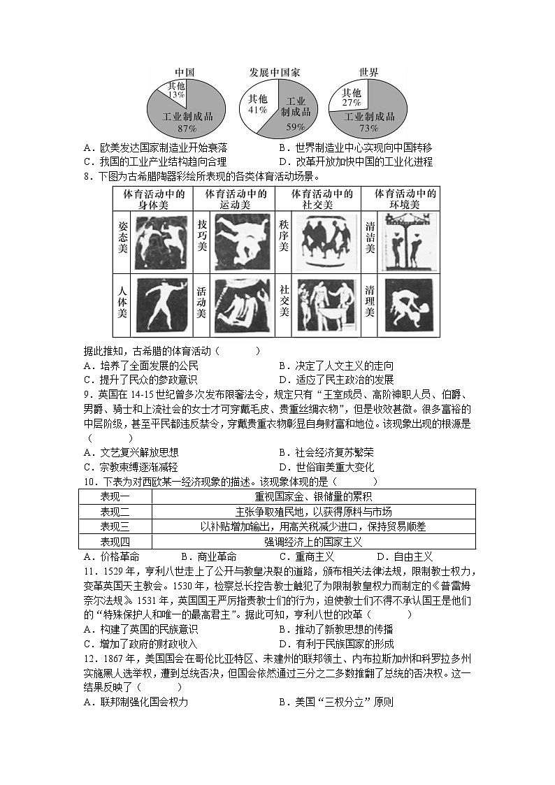 湖南省长沙市长郡中学2021-2022学年高一下学期期末考试历史试题02