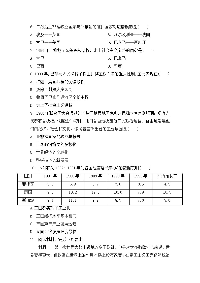 2021-2022学年统编版（2019）高中历史必修中外历史纲要下册第21课 世界殖民体系的瓦解与新兴国家的发展 提升练习题02
