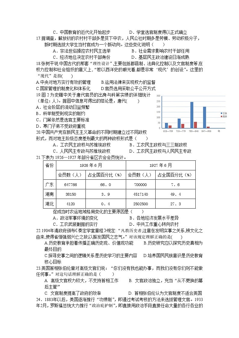 2021-2022学年安徽省黄山市屯溪区第一中学高二上学期期中考试历史试题含答案03