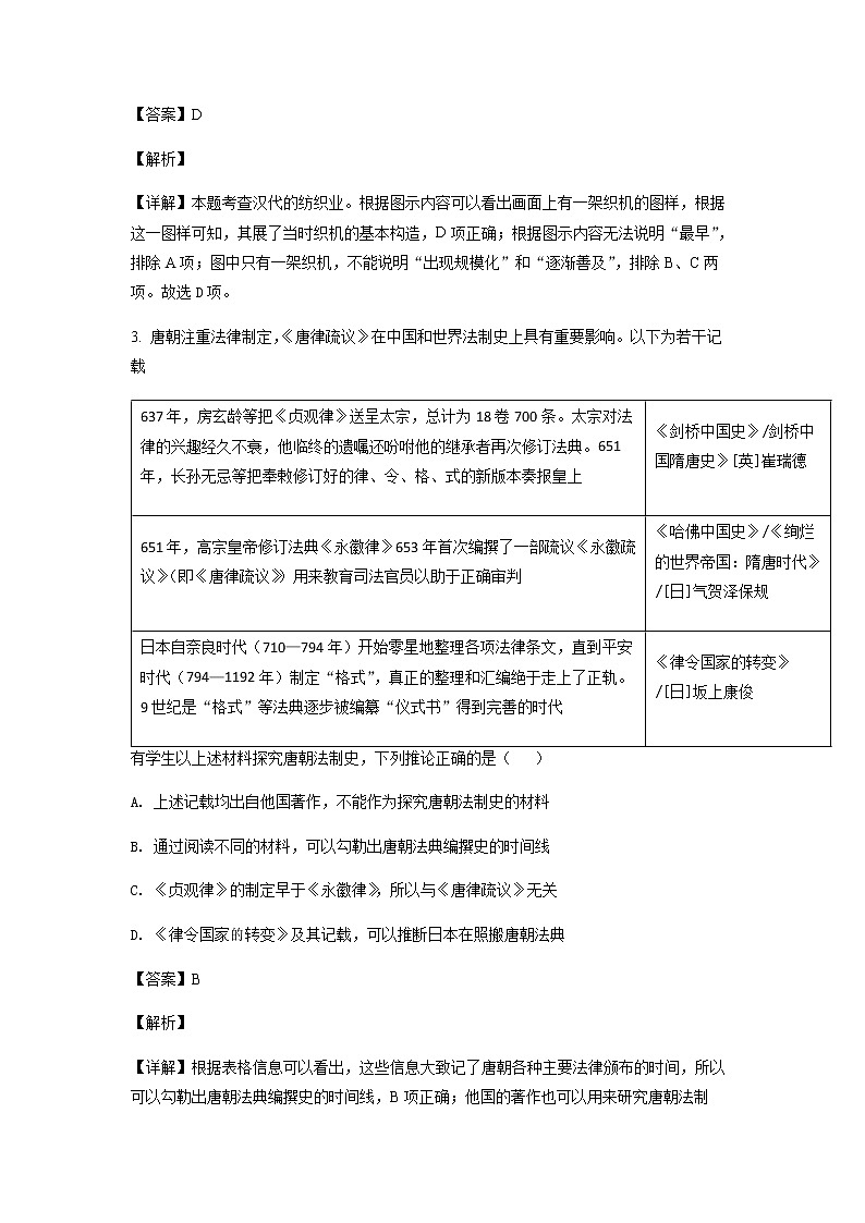 2021-2022学年湖南省部分校高二下学期基础学科知识竞赛历史试题含解析第2页