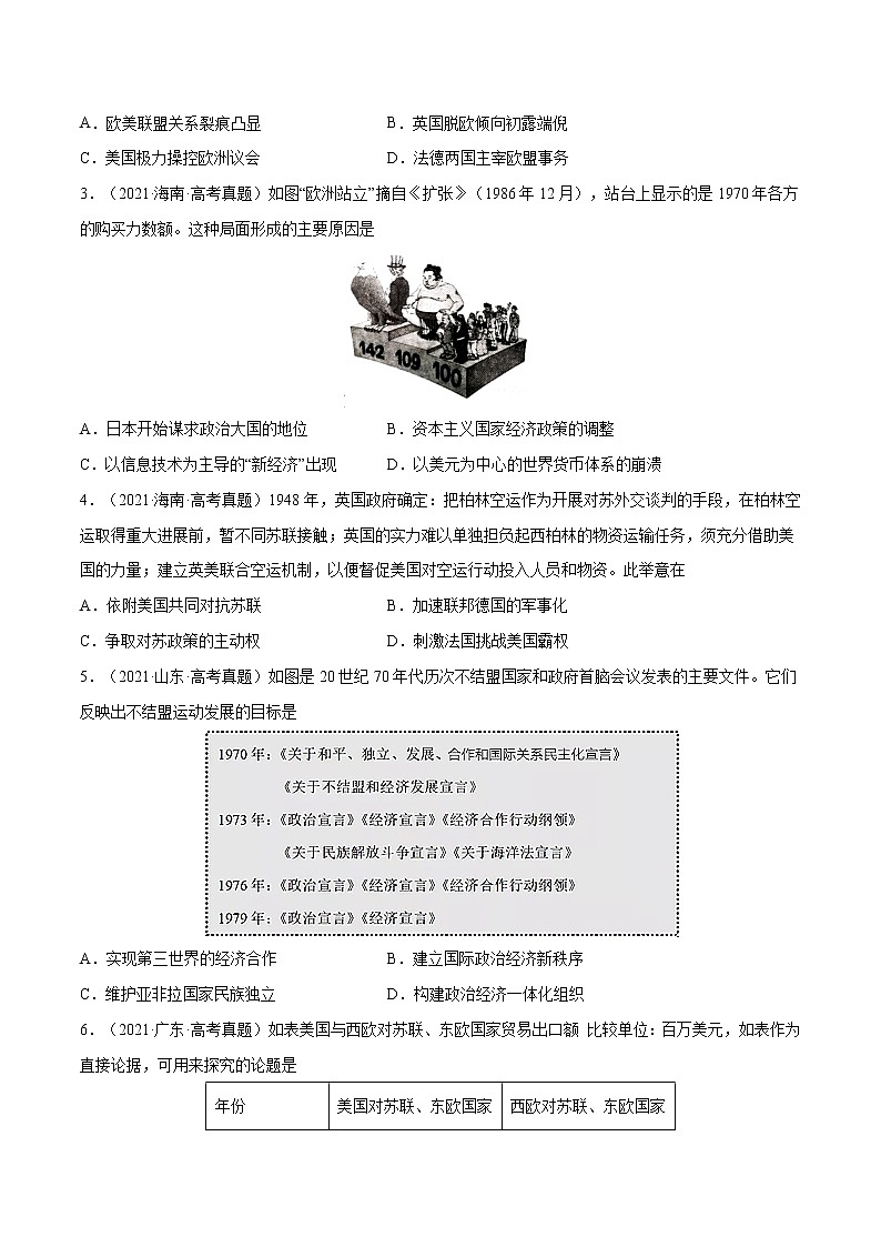专题13 二战后世界政治、经济格局的演变-十年（2012-2022）高考历史真题分项汇编（全国通用）03