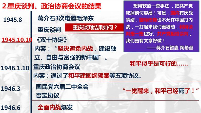 2022-2023学年高中历史统编版（2019）必修中外历史纲要上册第25课 人民解放战争 教学课件第6页