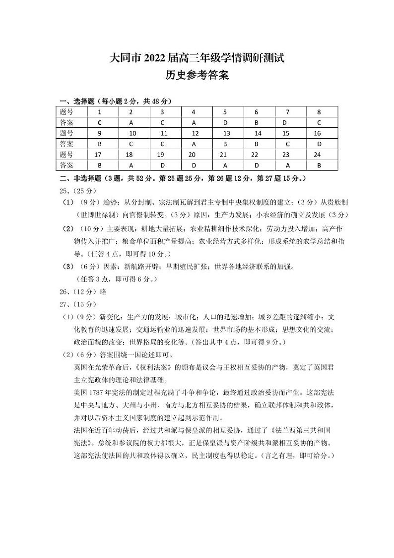 高三历史答案第1页