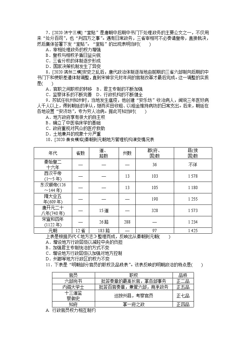2023届新高考专用历史二轮复习习题--高频考点1　古代中国“家国一体”权力政治的完善与强化（无答案）第2页