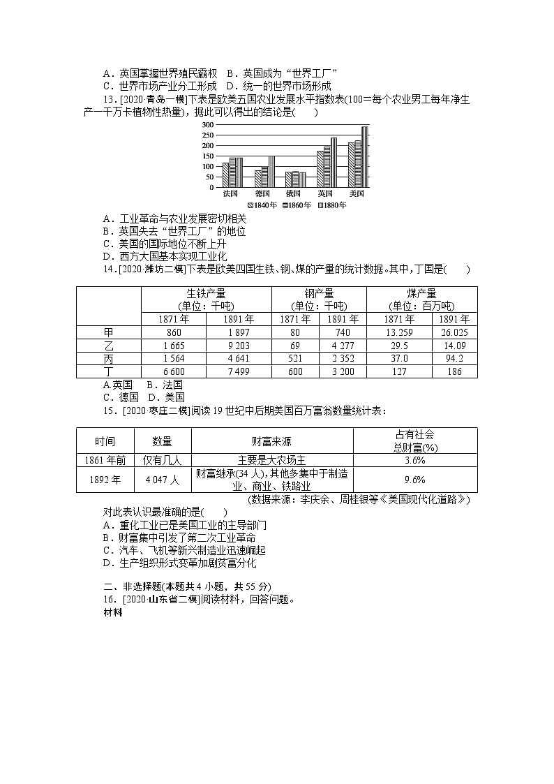 2023届新高考专用历史二轮复习习题--高频考点9　近代资本主义世界市场的形成与发展（无答案）第3页