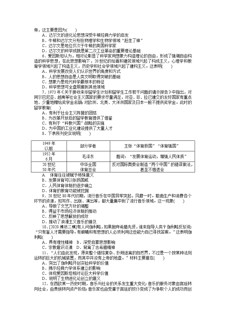 2023届新高考专用历史二轮复习习题--高频考点15　古今中外科技的发展与文学艺术的繁荣（无答案）第2页